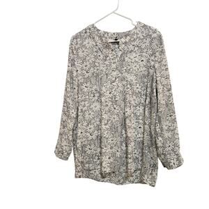 Banana Republic White Floral Long Sleeve Button Front Blouse Casual Top Medium